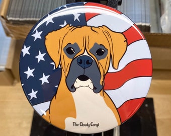 Patriotic Boxer Dog Magnet, Cartoon Pet Portrait Gift for Veteran, 3.5", Dog Independence Day Decoration, High Quality Handmade Magnet