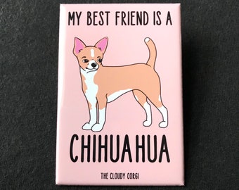 Chihuahua Magnet, Cartoon Dog Portrait Gift, Dog Kitchen & Office decor.  Chihuahua Collectibles, 2x3" High Quality Handmade Magnet