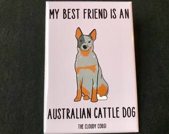 Australian Cattle Dog Magnet, Blue Heeler Magnet, Cartoon Dog Portrait Gifts, Retro Dog Kitchen Decor, 2x3" High Quality Handmade Magnet