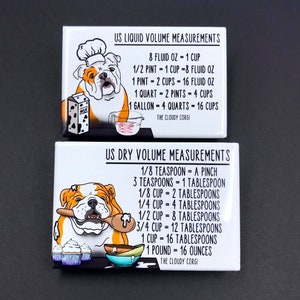 English Bulldog Kitchen Measuring Chart Magnet Set, Dog Baking and Cooking Conversion Table Magnets, Set of 2 (2x3") Handmade Fridge Magnets