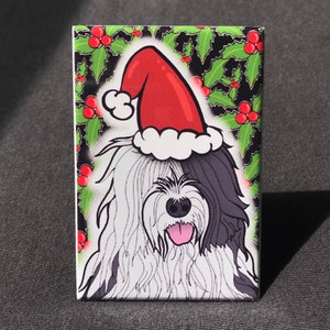 Old English Sheepdog Magnet, Christmas Dog Kitchen & Office Decor, Retro Pet Portrait Gift, 2x3" High Quality Handmade Magnet