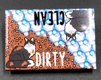 Tuxedo Maine Coon Dishwasher Magnet – 2x3" Clean/Dirty Kitchen Sign, Handmade Cat Kitchen Decor, Funny Gift for Cat Lovers