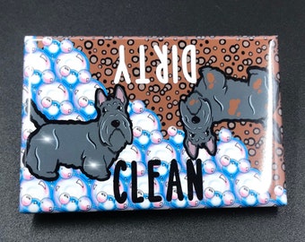 Scottish Terrier Magnet, Scottie Dog Dishwasher Magnet, Clean Dirty Magnet, Retro Kitchen Decor & Gifts, 2x3" High Quality Handmade Magnet