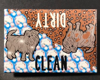 Affenpinscher Dishwasher Magnet, Dog Clean Dirty Sign, Retro Dog Kitchen Decor, Cartoon Pet Portrait Gift, 2x3" High Quality Handmade Magnet