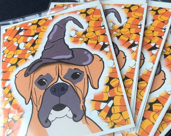 Boxer Candy Corn Halloween Card - Holiday Dog Greeting Card - Halloween Dog Art Note Card Set or Single Card Boxer Dog Stationery