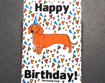 Dachshund Birthday Magnet, Dog Birthday Party Decor, Wiener Dog Birthday Gift, Cartoon Pet Portrait Art 2x3" High Quality Handmade Magnet