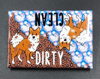 Icelandic Sheepdog Dishwasher Magnet, Clean Dirty Magnetic Sign, Dog Kitchen Decor, Cartoon Pet Portrait Gift, 2x3" Handmade Magnet