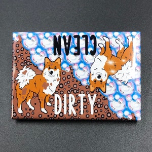 Icelandic Sheepdog Dishwasher Magnet, Clean Dirty Magnetic Sign, Dog Kitchen Decor, Cartoon Pet Portrait Gift, 2x3" Handmade Magnet