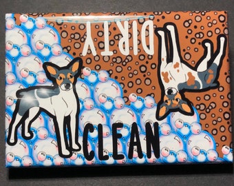 Rat Terrier Dishwasher Magnet, Retro Dog Kitchen Decor, Cartoon Pet Portrait Art Gift, 2x3" High Quality Handmade Magnet