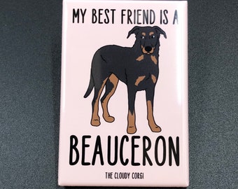 Beauceron Magnet, Retro Dog Kitchen & Office Decor, Cartoon Pet Portrait Art Gift, 2x3" High Quality Handmade Magnet