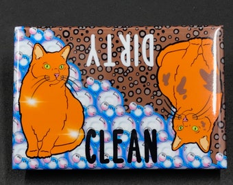 Orange Cat Dishwasher Magnet, Clean Dirty Sign, Retro Cat Kitchen Decor, Cute Cleaning Accessories, 2x3" High Quality Handmade Magnet
