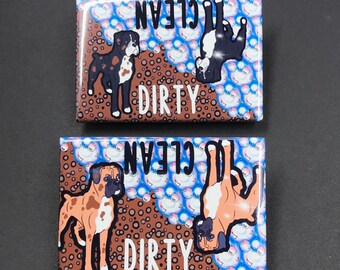Boxer Dishwasher Magnet, Boxer Dog Kitchen Decor, Dog Housewarming Gift, Clean Dirty Kitchen Sign, 2x3" Handmade Magnet - 2 Colors Available