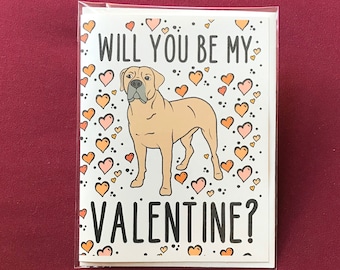 Boerboel Dog Valentines Day Card - Will You Be My Valentine? - Puppy Love Note Card - Holiday Stationery Set or Single Card