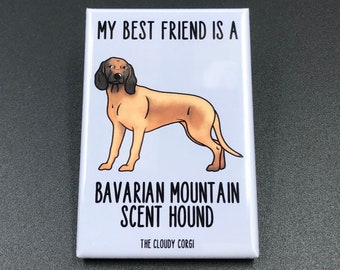 Bavarian Mountain Scent Hound Magnet, Retro Dog Kitchen & Office Decor, My Best Friend Cartoon Pet Portrait Gift, 2x3" Handmade Magnet
