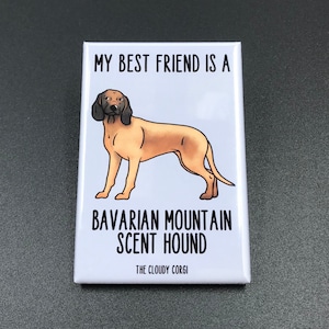 Bavarian Mountain Scent Hound Magnet, Retro Dog Kitchen & Office Decor, My Best Friend Cartoon Pet Portrait Gift, 2x3" Handmade Magnet