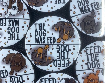 Dachshund Magnet, Feed The Dog Reminder Sign, Cartoon Pet Portrait Gift, Retro Dog Kitchen Decor, 3.5" Button Style Magnet, 7 Colors Avail.