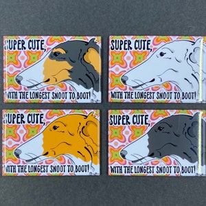 Funny Borzoi Magnet, Cartoon Dog Portrait Gift, Dog Kitchen Office Decor, 4 Colors Available - 2x3" High Quality Handmade Magnet