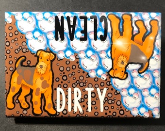 Airedale Terrier Dishwasher Magnet, Clean Dirty Dog Magnetic Sign, Kitchen Cleaning Accessories, Pet Portrait Decor Gift, 2x3" Handmade