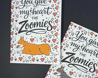 Corgi Zoomies Valentine’s Day Card — Single Card or Set, Dog Lover Valentine Gift