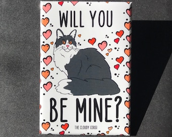 Maine Coon Magnet, Valentine's Day Cat Gift, Retro Holiday Kitchen & Office Decor, Cat Lover Gift, 2x3" High Quality Handmade Magnet