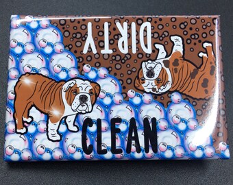 English Bulldog Dishwasher Magnet, Clean Dirty Dog Sign, Pet Portrait Kitchen Decor, Dog Cleaning Accessories, 2x3" Handmade Magnet