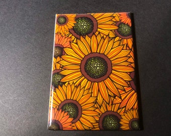 Sunflower Magnet, Retro Floral Kitchen & Office Decor, Wildflower Art Gift, 2x3" High Quality Handmade Magnet