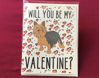 Yorkshire Terrier Dog Valentines Day Card - Will You Be My Valentine? Puppy Love Note Card - Yorkie Holiday Stationery Set or Single Card