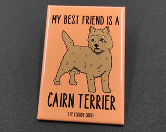 Cairn Terrier Magnet, Retro Dog Kitchen & Office Decor, Cartoon Pet Portrait Art Print Gift, 2x3" High Quality Handmade Magnet