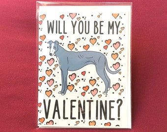 Greyhound Valentine's Day Card - Will You Be My Valentine? Puppy Love Note Card - Holiday Stationery Set or Single Card