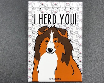 Shetland Sheepdog Magnet, Sheltie Dog Magnet, Funny Pet Portrait Mini Gift, Sheep Dog Kitchen Decor, 2x3" High Quality Handmade Magnet