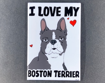 Boston Terrier Magnet, Cute Pet Portrait Art Gift, Retro Dog Kitchen Decor, 2x3" Handmade Magnet Gift for All Occasions