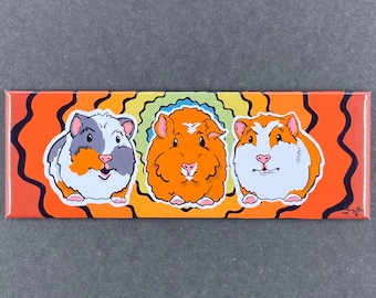 Rainbow Guinea Pig Magnet, Guinea Pig Lover Gift, Retro Cavy Kitchen & Office Decor, 1.5x4.5" Handmade Pet Portrait Art Magnet