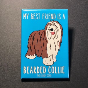 Bearded Collie Magnet - Best Friend Dog Breed Gifts & Collectibles - Cartoon Art Pet Portrait Kitchen Decor