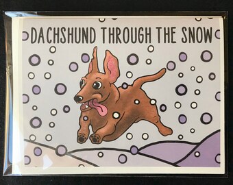Dachshund Christmas Card, Wiener Dog Winter Holiday Greeting Card, Funny Dog Card for All Ages, Card Set or Single Card Available