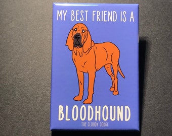 Bloodhound Magnet, Retro Hound Dog Kitchen & Office Decor, Cartoon Pet Portrait Art Gift, 2x3" High Quality Handmade Magnet