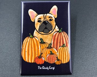 French Bulldog Pumpkin Magnet, Halloween Dog Portrait Gifts & Collectibles, Fall Dog Decor, 2x3" High Quality Handmade Magnet