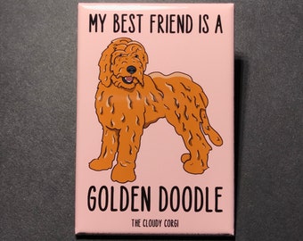 Goldendoodle Magnet, Retro Dog Kitchen & Office Decor, Cartoon Pet Portrait Gift, 2x3" High Quality Handmade Magnet
