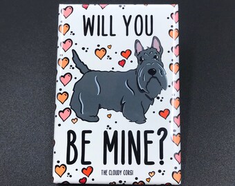 Scottish Terrier Magnet, Scottie Dog Valentine's Day Gift, Holiday Pet Portrait Art, Retro Kitchen & Office Decor, 2x3" Handmade Magnet
