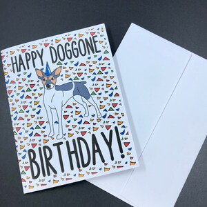 Rat Terrier Birthday Card, Retro Dog Birthday Card, Cartoon Pet Portrait Gift, Dog Birthday Greeting Card, Set or Single Card + Envelope