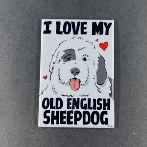 Old English Sheepdog Magnet, Cute Pet Portrait Art Gift, Retro Dog Kitchen Decor, 2x3" Handmade Magnet Gift for All Occasions