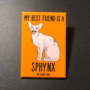 Sphynx Cat Magnet, Hairless Cat Kitchen & Office Decor, Cartoon Pet Portrait Mini Art Gift, 2x3" High Quality Handmade Magnet