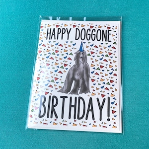 Afghan Hound Birthday Card, Cartoon Pet Portrait Gift, Happy Birthday Dog Card for All Ages, 5x6.5" Note Card with Self Seal Envelope