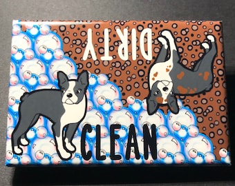 Boston Terrier Dishwasher Magnet, Retro Dog Kitchen Decor Gift, Clean Dirty Dog Sign, 2x3" High Quality Handmade Magnet