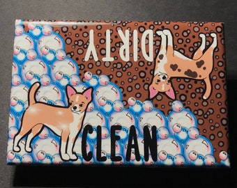 Chihuahua Dishwasher Magnet, Clean Dirty Dog Magnet, Retro Dog Kitchen Decor & Cleaning Accessories, 2x3" Handmade Magnet