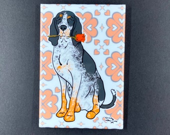 Bluetick Coonhound Rose Magnet, Dog Valentine's Day Gift, Retro Kitchen Office Decor, Holiday Pet Portrait Valentine & Anniversary Gift 2x3"