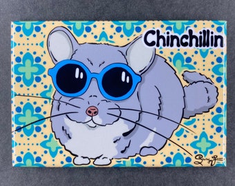 Retro Chinchilla Magnet, Psychedelic Pet Portrait Art Gift, Chinchilla Kitchen & Office Decor 2x3" Handmade Magnet