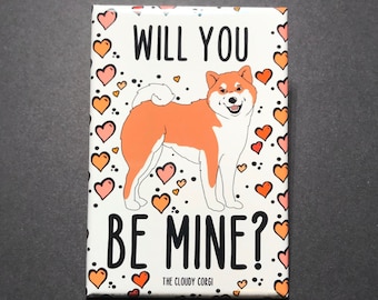 Shiba Inu Magnet, Shiba Inu Valentine, Valentine's Day Dog Gift, Retro Holiday Kitchen & Office Decor, 2x3" High Quality Handmade Magnet