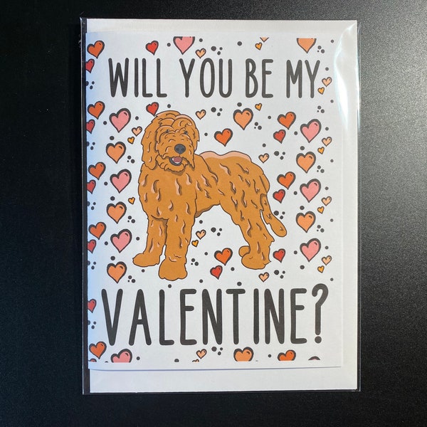 Goldendoodle Valentine's Day Card - Will You Be Mine? Puppy Love Note Card - Handmade Holiday Dog Greeting Card Set or Single Card