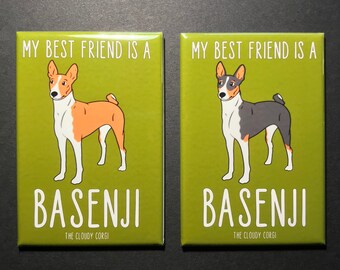Basenji Dog Magnet, My Best Friend Dog Gift, Dog Kitchen & Locker Decor, Mini Pet Portrait Cartoon Art, 2x3" High Quality Handmade Magnet