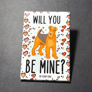 Airedale Terrier & Hearts Magnet - Be Mine Valentine's Day Dog Gifts - Terrier Cartoon Art Holiday Collectibles and Decor